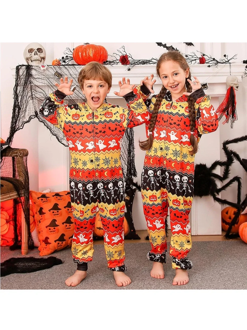 Amazon Kids Halloween Skeleton & Ghost Hooded One-Piece pajama onesie costume